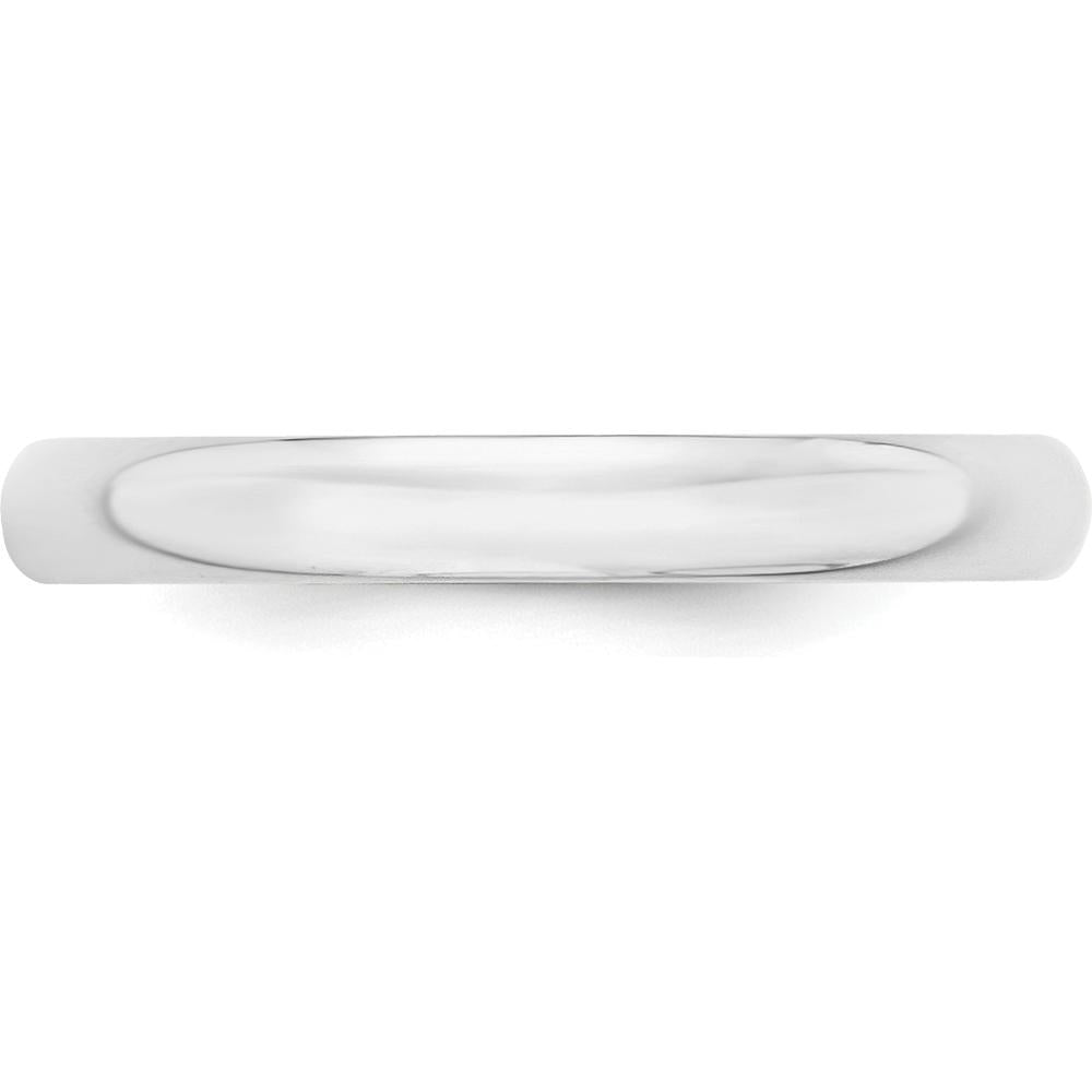 14K White Gold 3mm Lightweight Half Round Wedding Band with Polished Rhodium Finish - Size 4.5 to 4.75 by Luciano & Cie