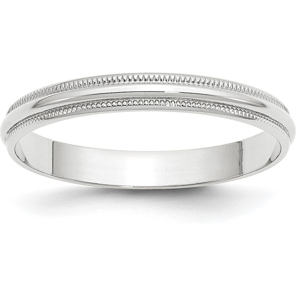 14K White Gold 3mm Lightweight Milgrain Half Round Wedding Band - Size 6 by Luciano & Cie