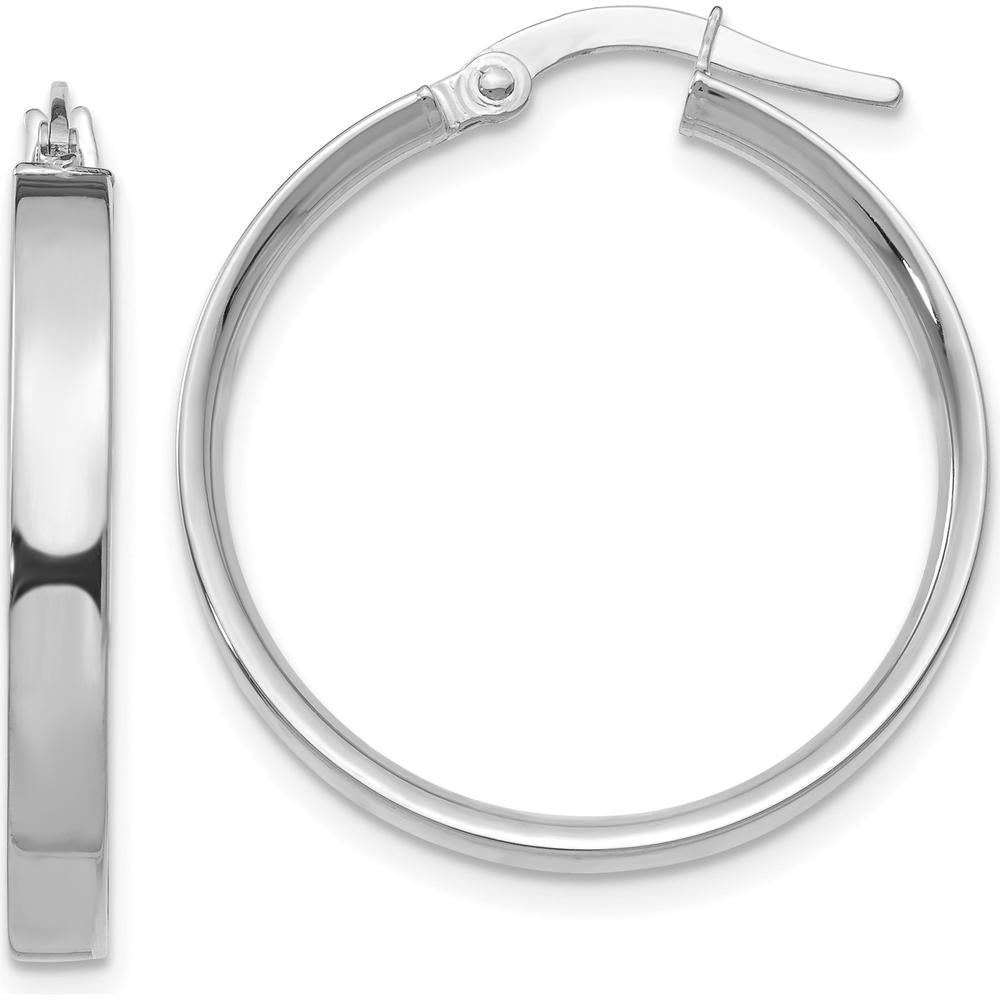 14K White Gold 3mm Medium Hoop Earrings with Polished Finish and Rhodium Plating by Monteluci Fine Jewelry