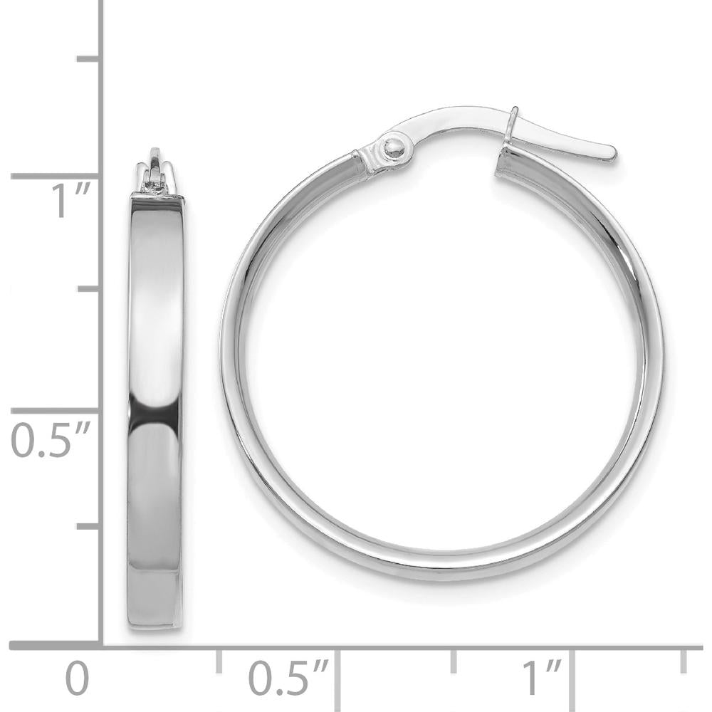 14K White Gold 3mm Medium Hoop Earrings with Polished Finish and Rhodium Plating by Monteluci Fine Jewelry