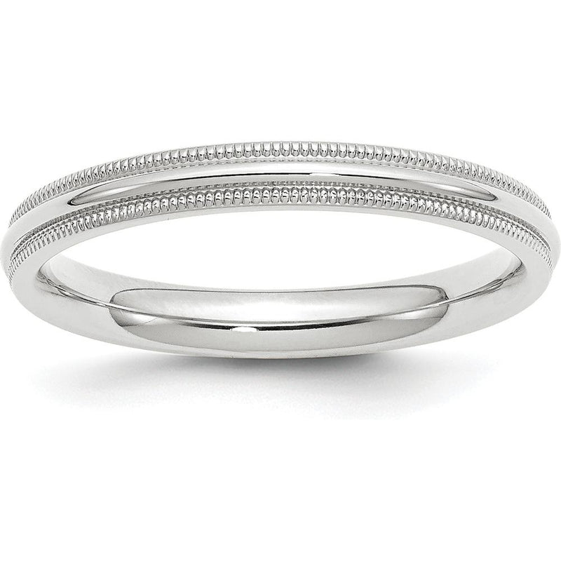 14K White Gold 3mm Milgrain Half-Round Comfort Fit Wedding Band by Luciano & Cie