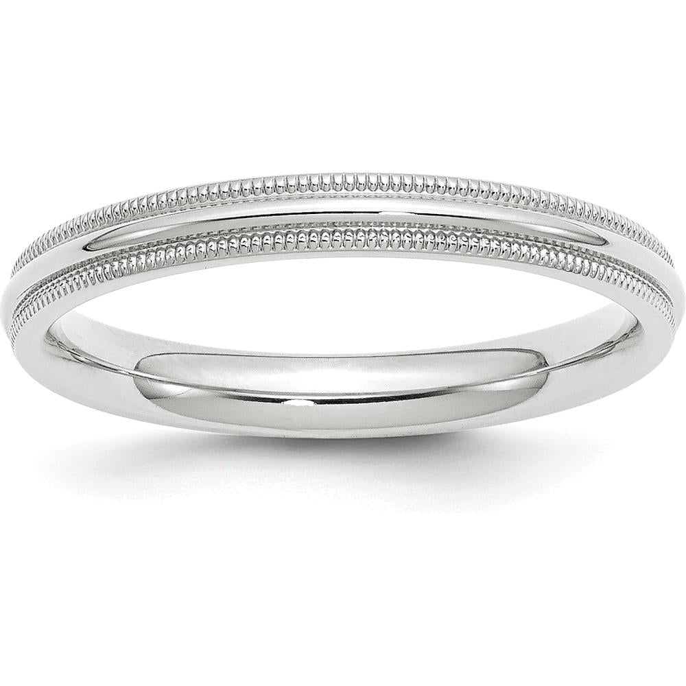 14K White Gold 3mm Milgrain Half Round Comfort Fit Wedding Band by Luciano & Cie