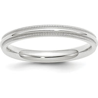 14K White Gold 3mm Milgrain Half Round Comfort Fit Wedding Band by Luciano & Cie