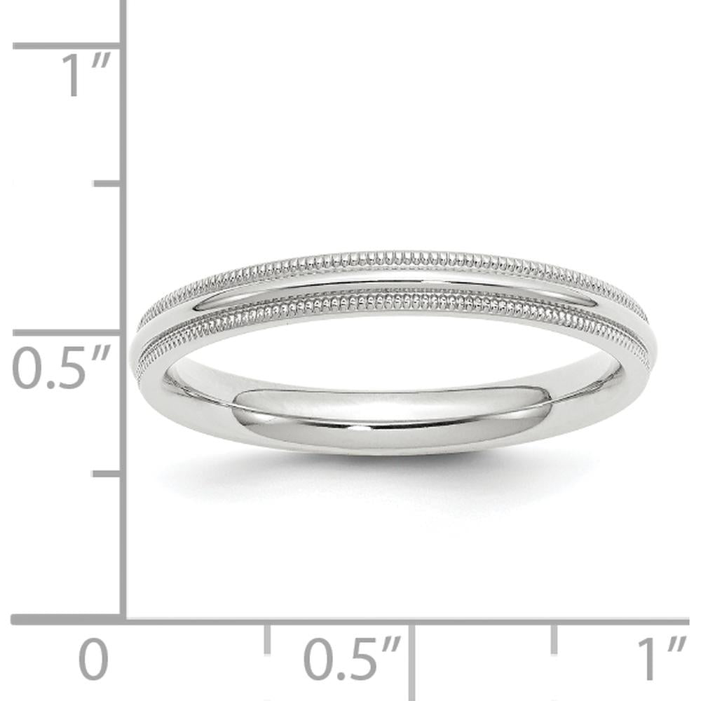 14K White Gold 3mm Milgrain Half Round Comfort Fit Wedding Band by Luciano & Cie