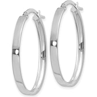 14K White Gold 3mm Oval Hoop Earrings with Polished Finish and Rhodium Plating by Monteluci Fine Jewelry
