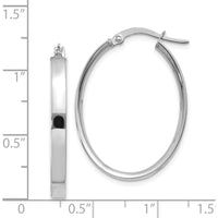 14K White Gold 3mm Oval Hoop Earrings with Polished Finish and Rhodium Plating by Monteluci Fine Jewelry