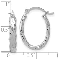 14K White Gold 3mm Patterned Oval Hoop Earrings with Striped Texture - Polished Finish by 0