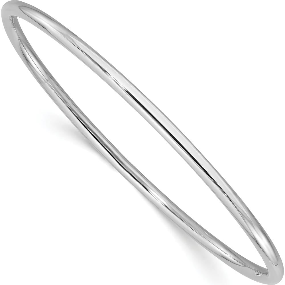 14K White Gold 3mm Polished Slip-on Round Bangle Bracelet - Classic Minimalist Design by Oro Pregiato