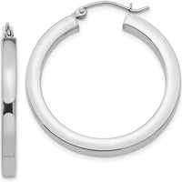 14K White Gold 3mm Polished Square Tube Hoop Earrings - 30mm by Oro Pregiato