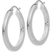 14K White Gold 3mm Polished Square Tube Hoop Earrings - 30mm by Oro Pregiato