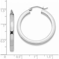 14K White Gold 3mm Polished Square Tube Hoop Earrings - 30mm by Oro Pregiato