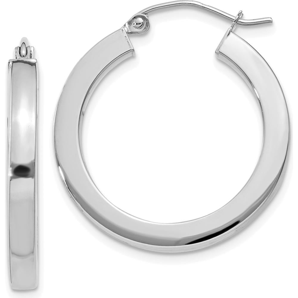 14K White Gold 3mm Polished Square Tube Hoop Earrings - Elegant and Contemporary Design by Oro Pregiato