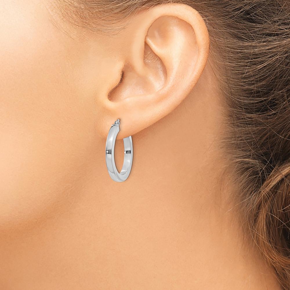14K White Gold 3mm Polished Square Tube Hoop Earrings - Elegant and Contemporary Design by Oro Pregiato