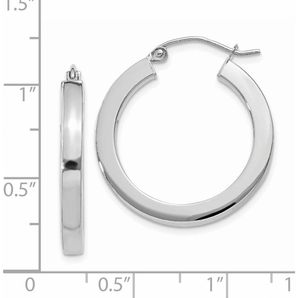 14K White Gold 3mm Polished Square Tube Hoop Earrings - Elegant and Contemporary Design by Oro Pregiato