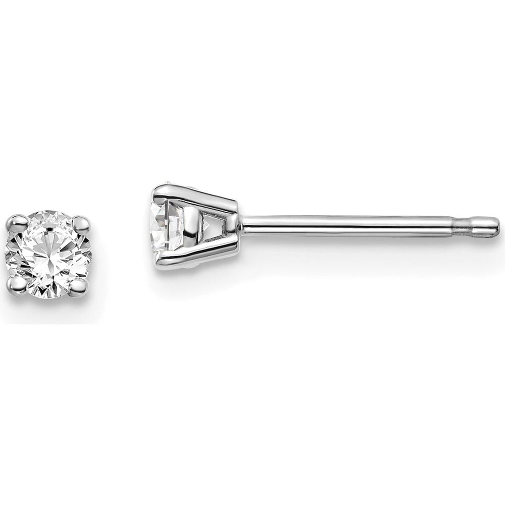 14K White Gold 3mm Round Diamond Stud Earrings with Push Back Closure - 0.20 Carat Total Diamond Weight by 0