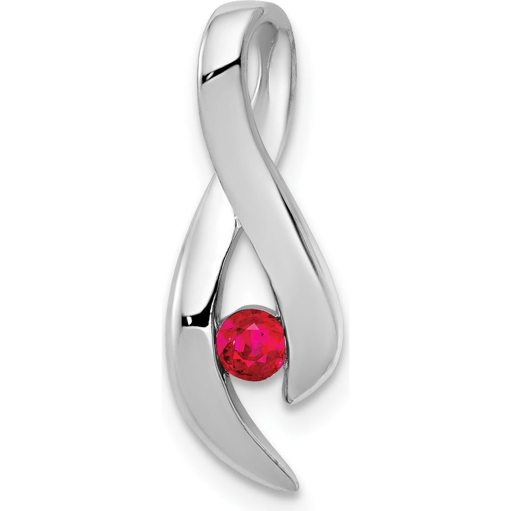 14K White Gold 3mm Ruby Ribbon Pendant - 0.16 Carat Total Ruby Weight by Monteluci Fine Jewelry