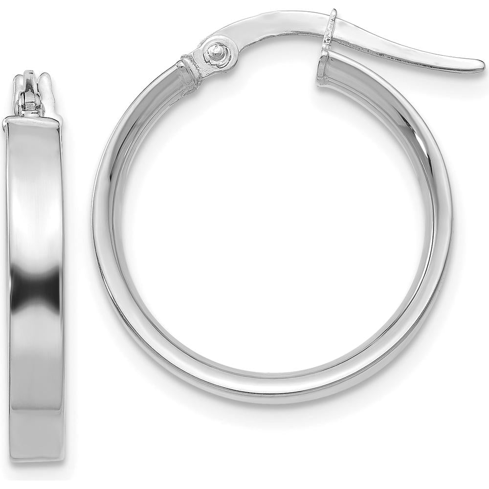 14K White Gold 3mm Small Hoop Earrings with Rhodium Plating by Monteluci Fine Jewelry