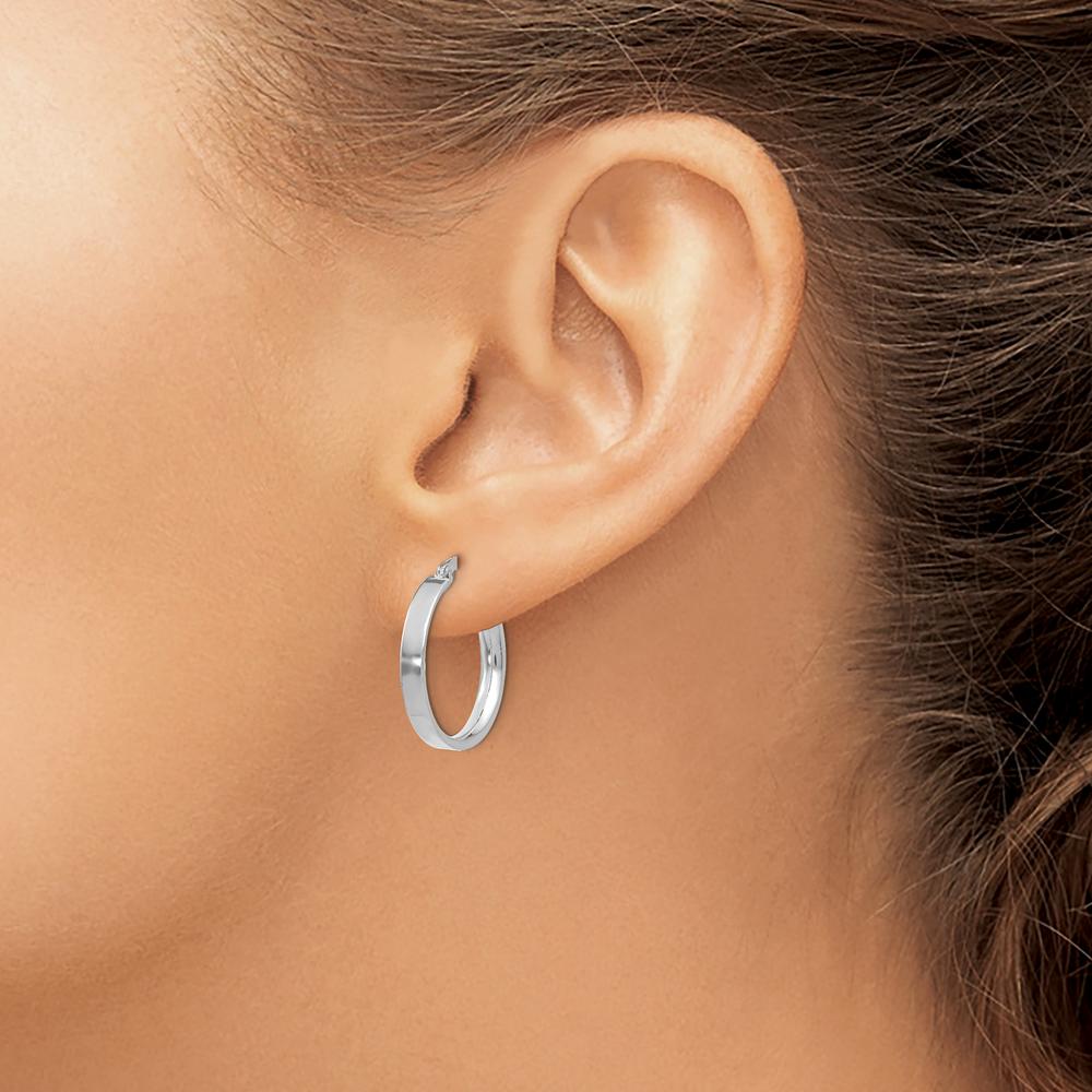 14K White Gold 3mm Small Hoop Earrings with Rhodium Plating by Monteluci Fine Jewelry