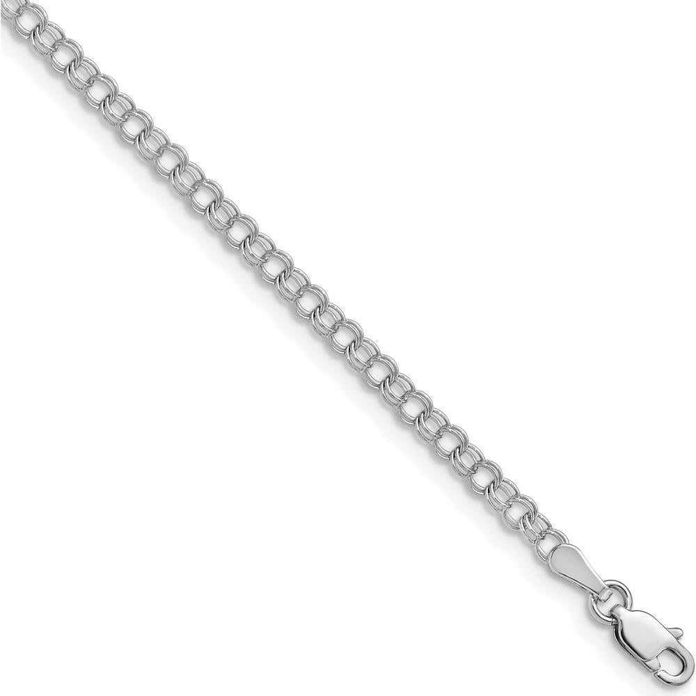 14K White Gold 3mm Solid Double Link 8" Charm Bracelet - Rhodium Plated by 0