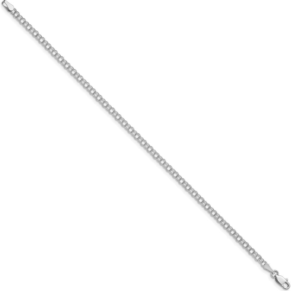 14K White Gold 3mm Solid Double Link 8" Charm Bracelet - Rhodium Plated by 0