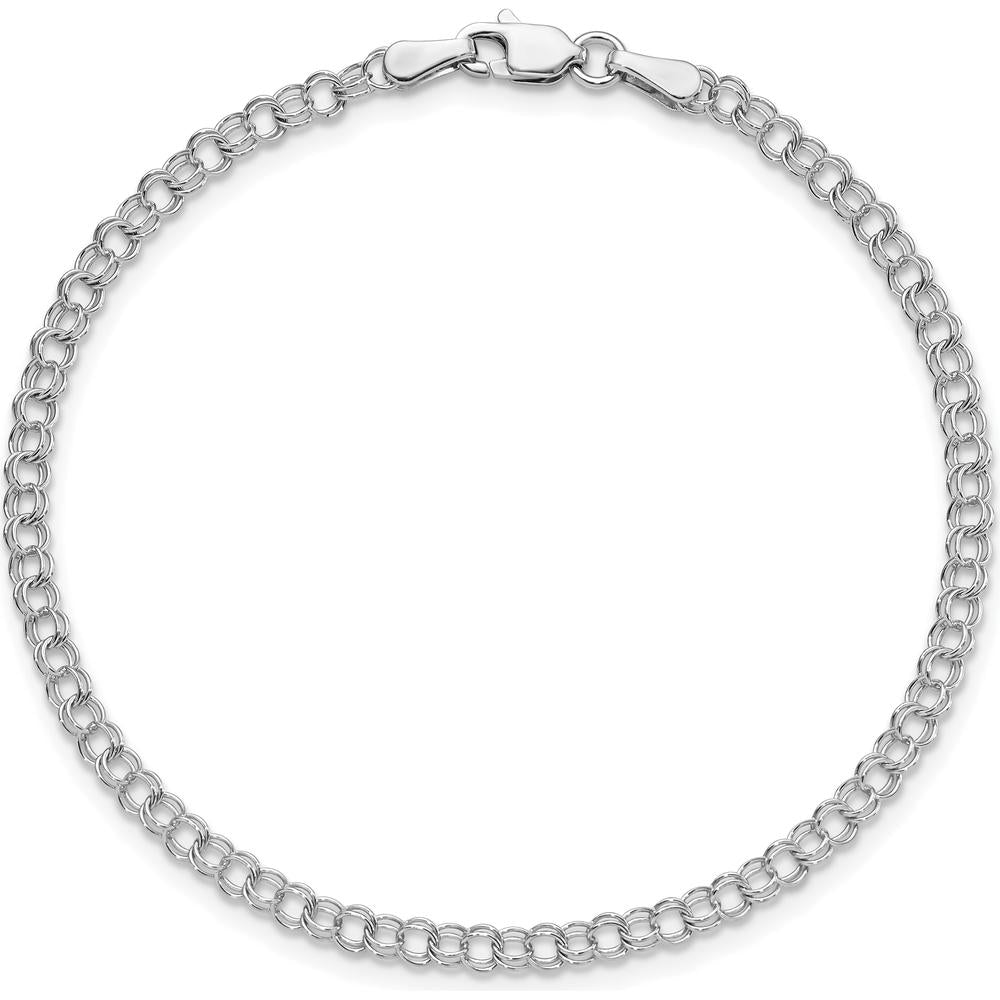 14K White Gold 3mm Solid Double Link 8" Charm Bracelet - Rhodium Plated by 0