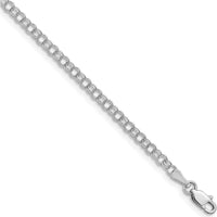 14K White Gold 3mm Solid Double Link Charm Bracelet - 7" Length by 0