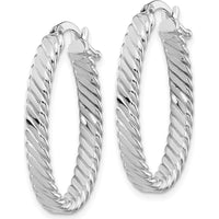 14K White Gold 3mm Striped Patterned Large Hoop Earrings - Polished Finish by 0