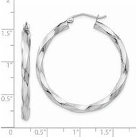 14K White Gold 3mm Twisted Hoop Earrings - Polished Finish, 26mm Length by 0