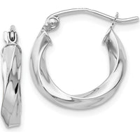 14K White Gold 3mm Twisted Hoop Earrings - Rhodium Plated, Polished Finish by 0