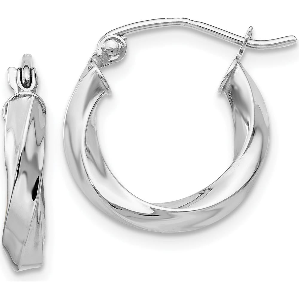 14K White Gold 3mm Twisted Hoop Earrings - Rhodium Plated, Polished Finish by 0