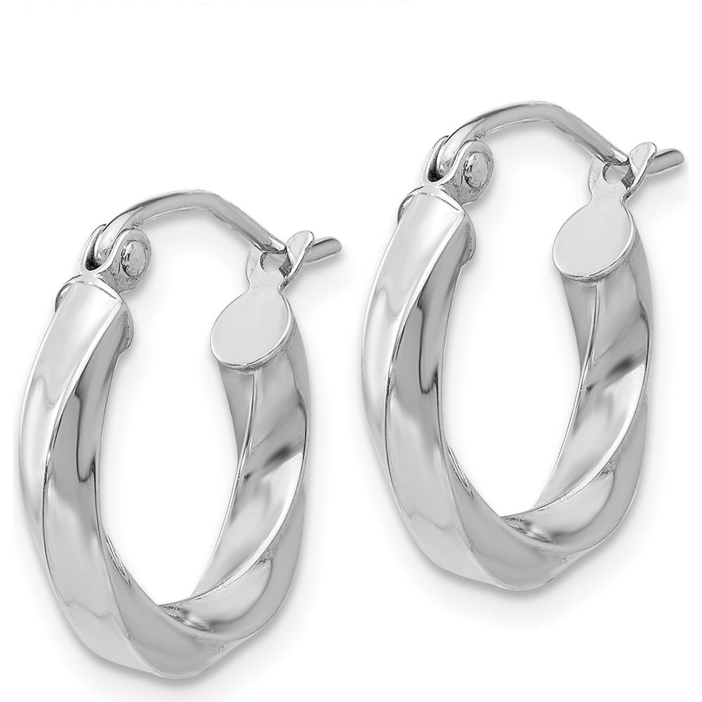 14K White Gold 3mm Twisted Hoop Earrings - Rhodium Plated, Polished Finish by 0