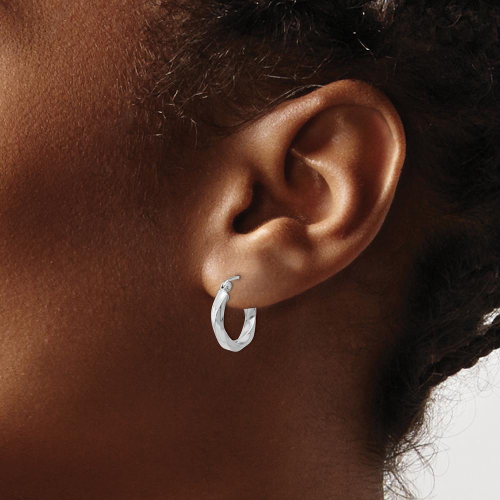14K White Gold 3mm Twisted Hoop Earrings - Rhodium Plated, Polished Finish by 0