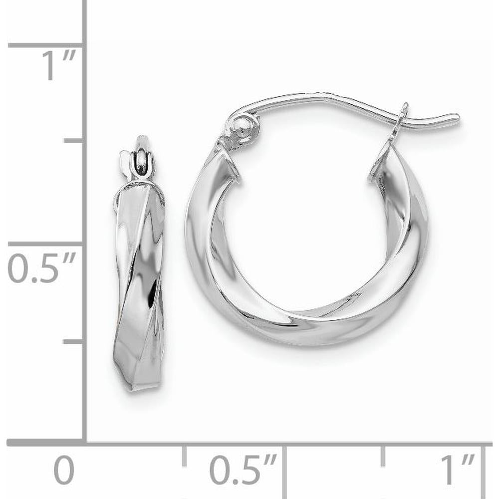 14K White Gold 3mm Twisted Hoop Earrings - Rhodium Plated, Polished Finish by 0