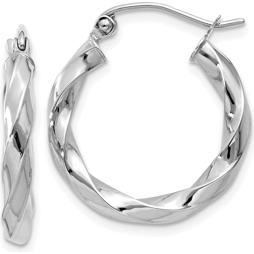 14K White Gold 3mm Twisted Hoop Earrings with Polished Finish - 16mm Length, 19mm Width by 0