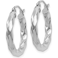 14K White Gold 3mm Twisted Hoop Earrings with Polished Finish - 16mm Length, 19mm Width by 0