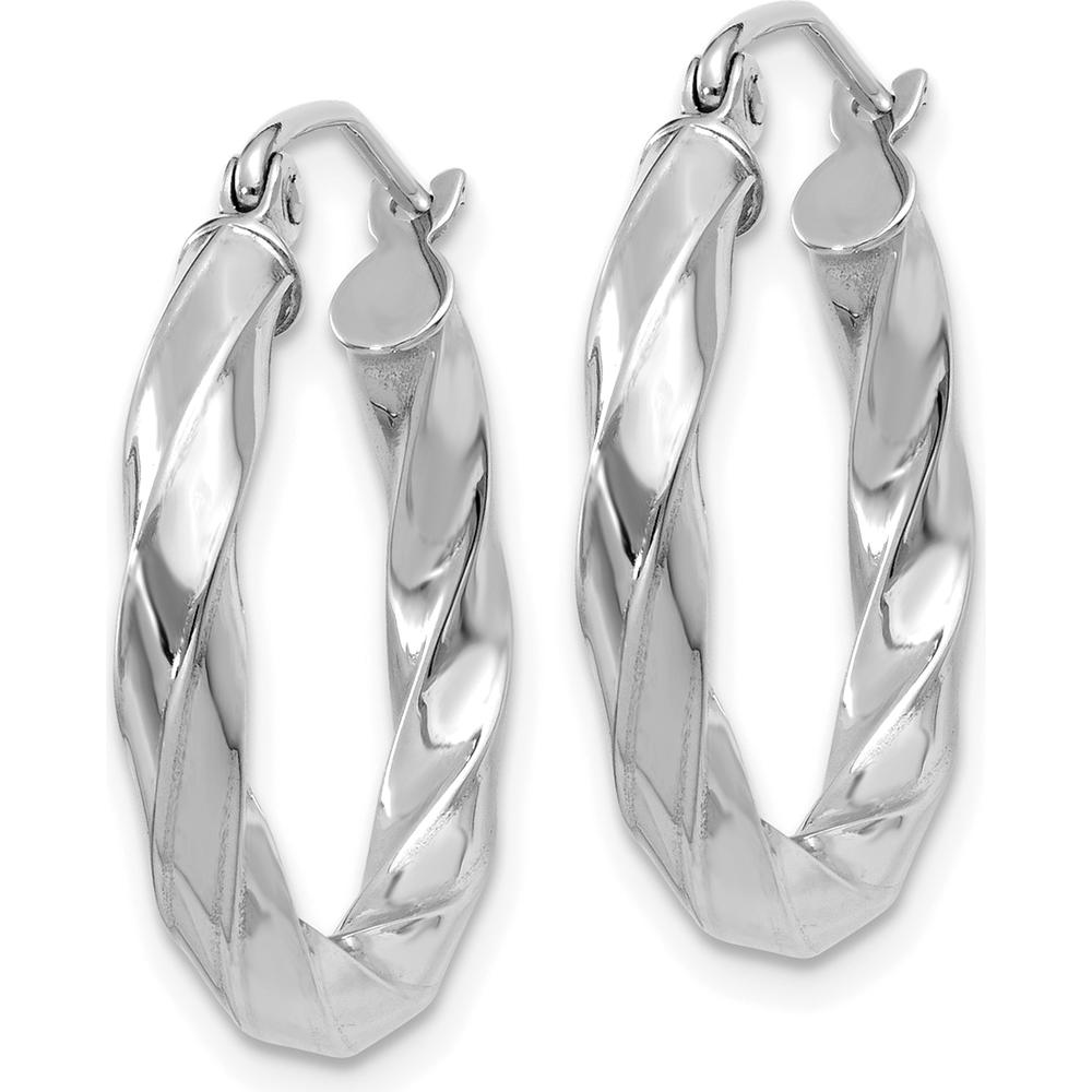14K White Gold 3mm Twisted Hoop Earrings with Polished Finish - 16mm Length, 19mm Width by 0