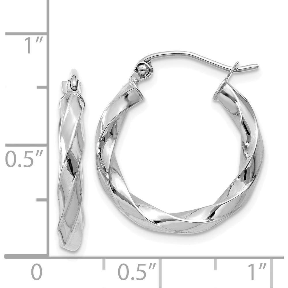 14K White Gold 3mm Twisted Hoop Earrings with Polished Finish - 16mm Length, 19mm Width by 0
