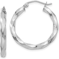 14K White Gold 3mm Twisted Hoop Earrings with Rhodium Plating by 0