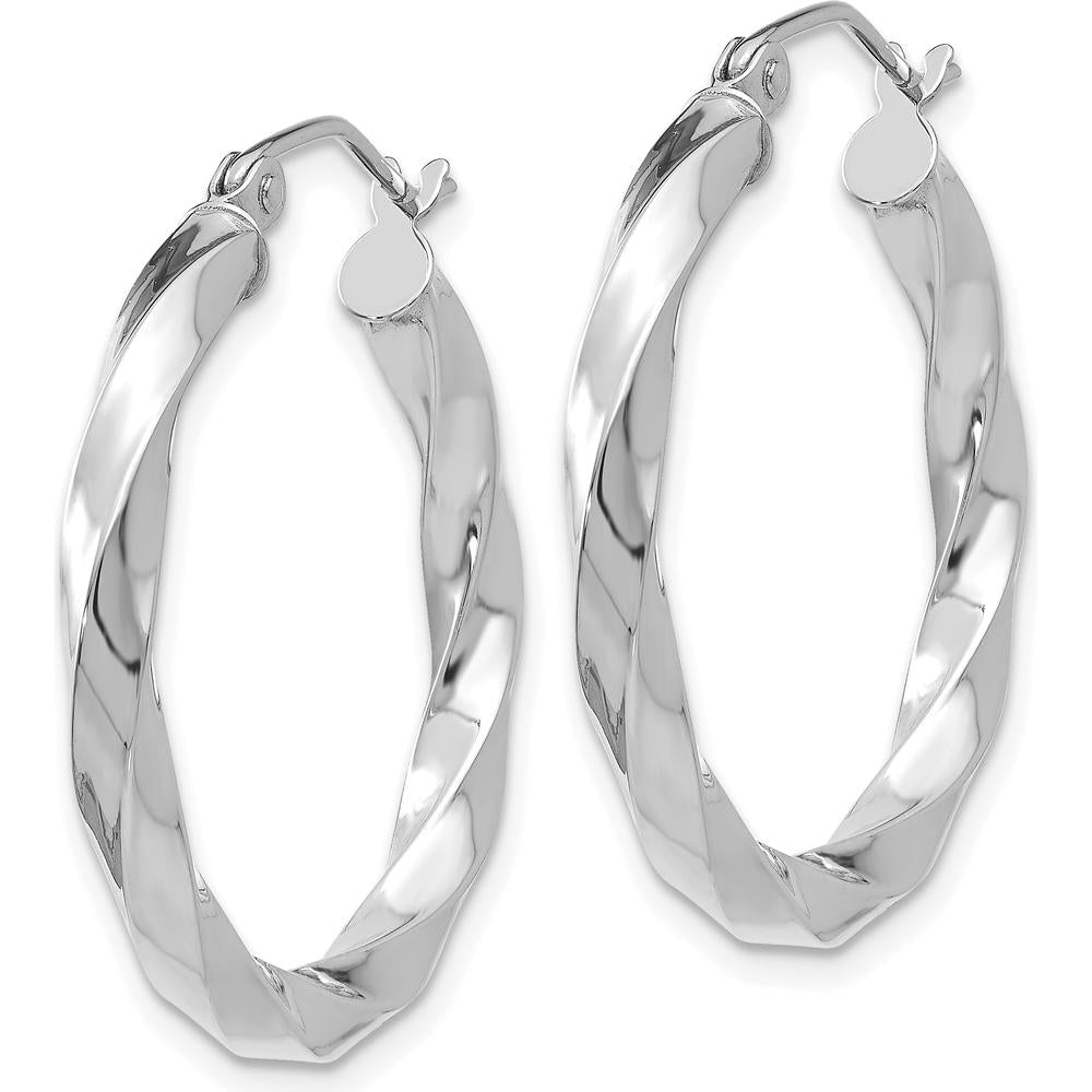 14K White Gold 3mm Twisted Hoop Earrings with Rhodium Plating by 0