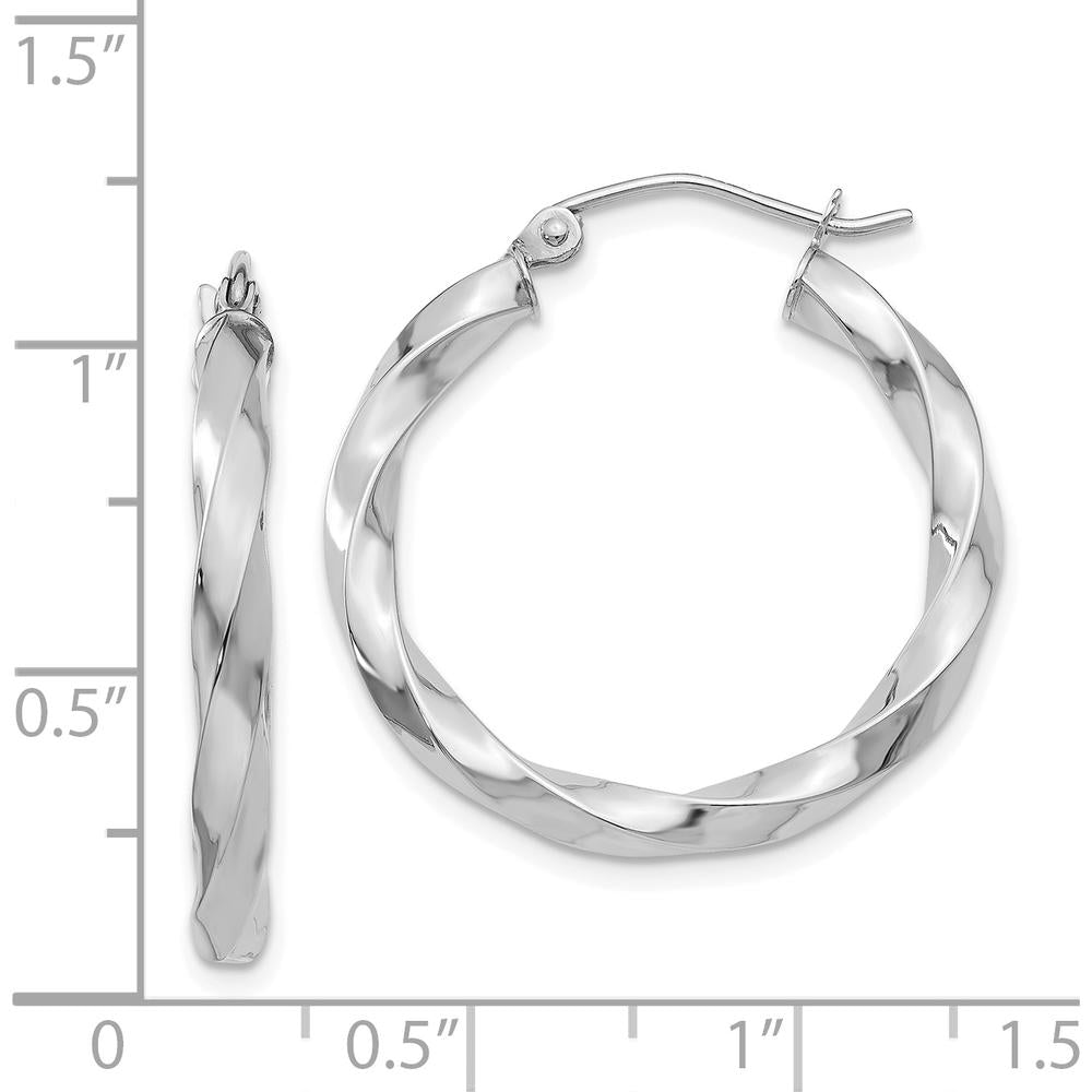 14K White Gold 3mm Twisted Hoop Earrings with Rhodium Plating by 0