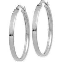14K White Gold 3mm XL Hoop Earrings - Polished Finish with Rhodium Plating by Monteluci Fine Jewelry