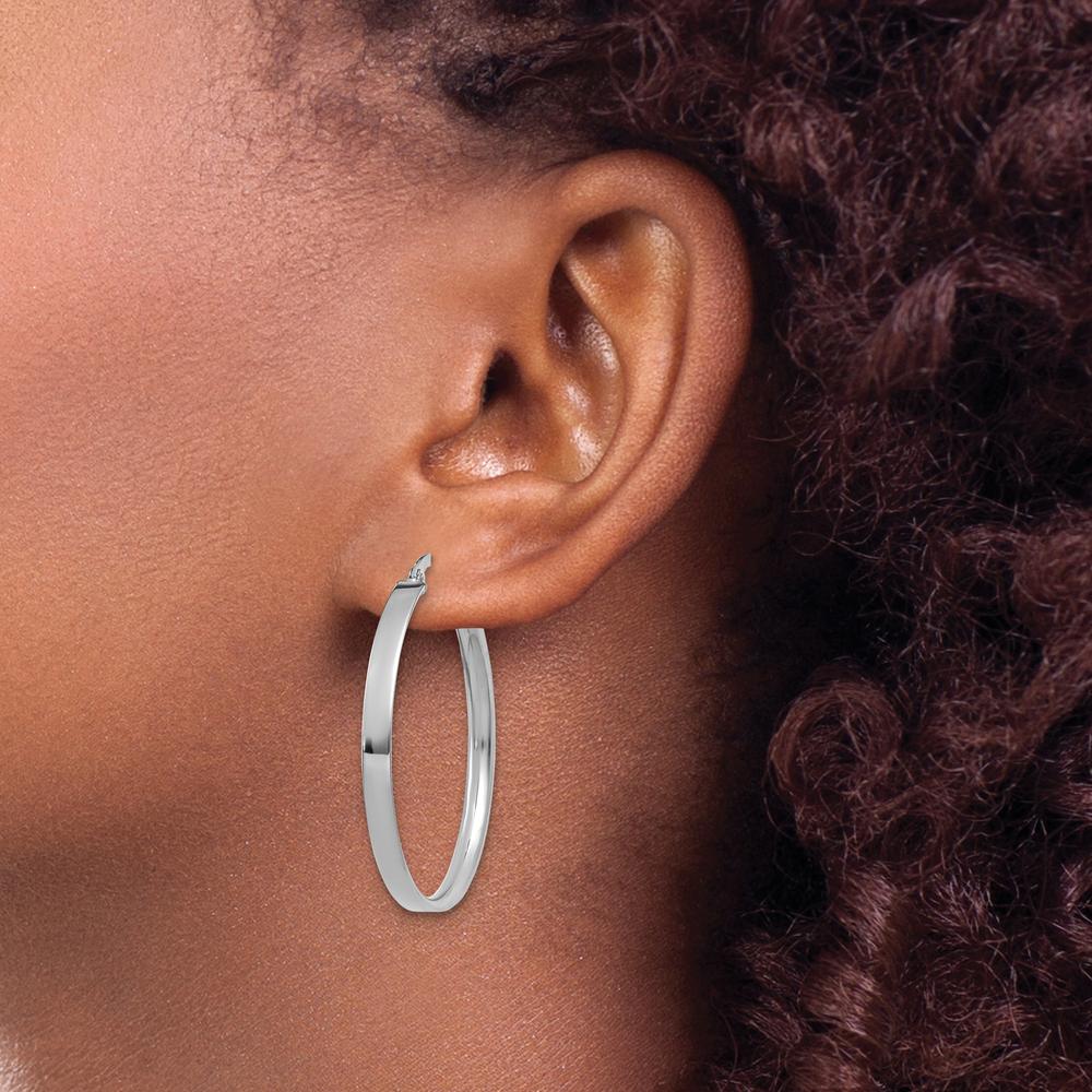 14K White Gold 3mm XL Hoop Earrings - Polished Finish with Rhodium Plating by Monteluci Fine Jewelry