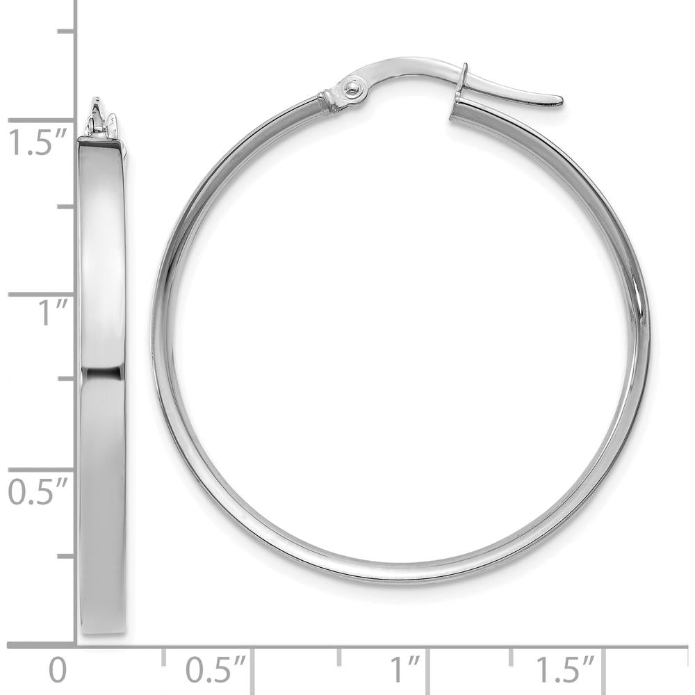 14K White Gold 3mm XL Hoop Earrings - Polished Finish with Rhodium Plating by Monteluci Fine Jewelry