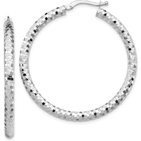 14K White Gold 3x38mm Diamond-Cut Large Hoop Earrings with Rhodium Finish by 0