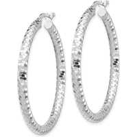 14K White Gold 3x38mm Diamond-Cut Large Hoop Earrings with Rhodium Finish by 0