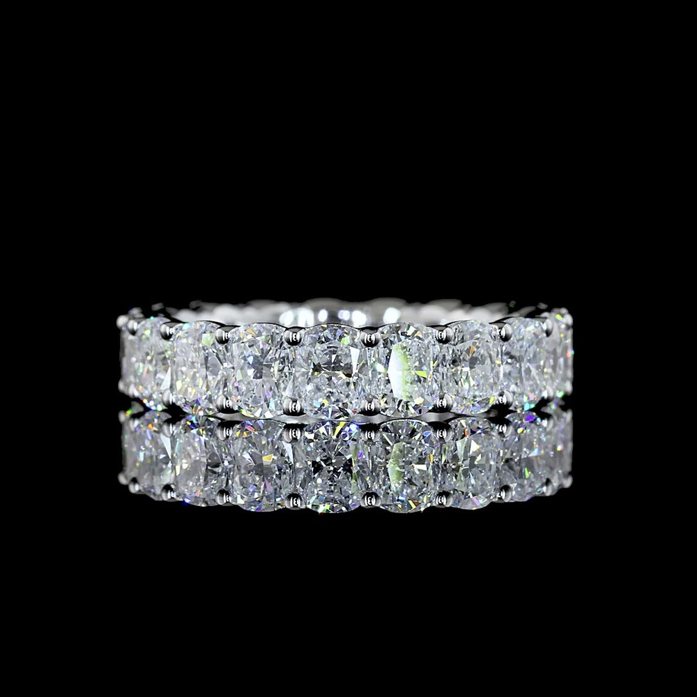 14K White Gold 4.01 Carat Total Weight Eternity Band with 19 Cushion Brilliant Cut Lab Diamonds in Prong Setting - E-F Color VS Clarity - Covaloro Fine Jewelry