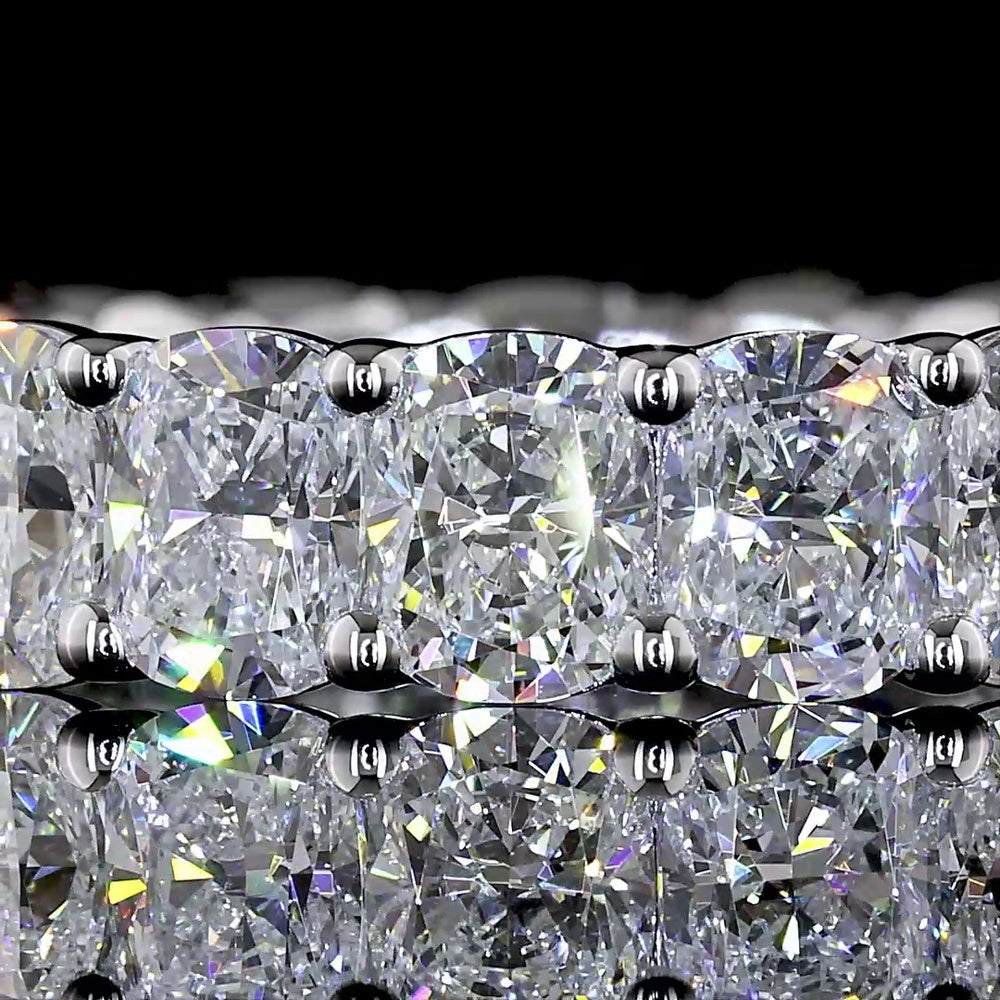 14K White Gold 4.01 Carat Total Weight Eternity Band with 19 Cushion Brilliant Cut Lab Diamonds in Prong Setting - E-F Color VS Clarity - Covaloro Fine Jewelry