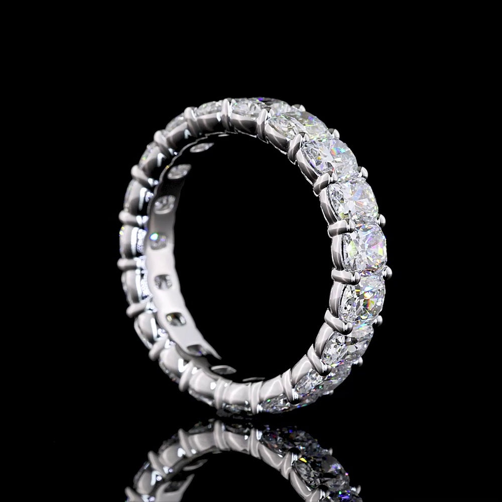 14K White Gold 4.01 Carat Total Weight Eternity Band with 19 Cushion Brilliant Cut Lab Diamonds in Prong Setting - E-F Color VS Clarity - Covaloro Fine Jewelry