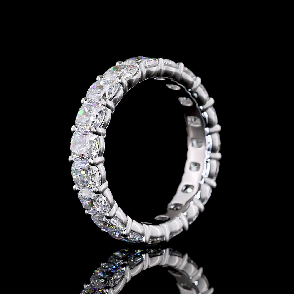 14K White Gold 4.01 Carat Total Weight Eternity Band with 19 Cushion Brilliant Cut Lab Diamonds in Prong Setting - E-F Color VS Clarity - Covaloro Fine Jewelry