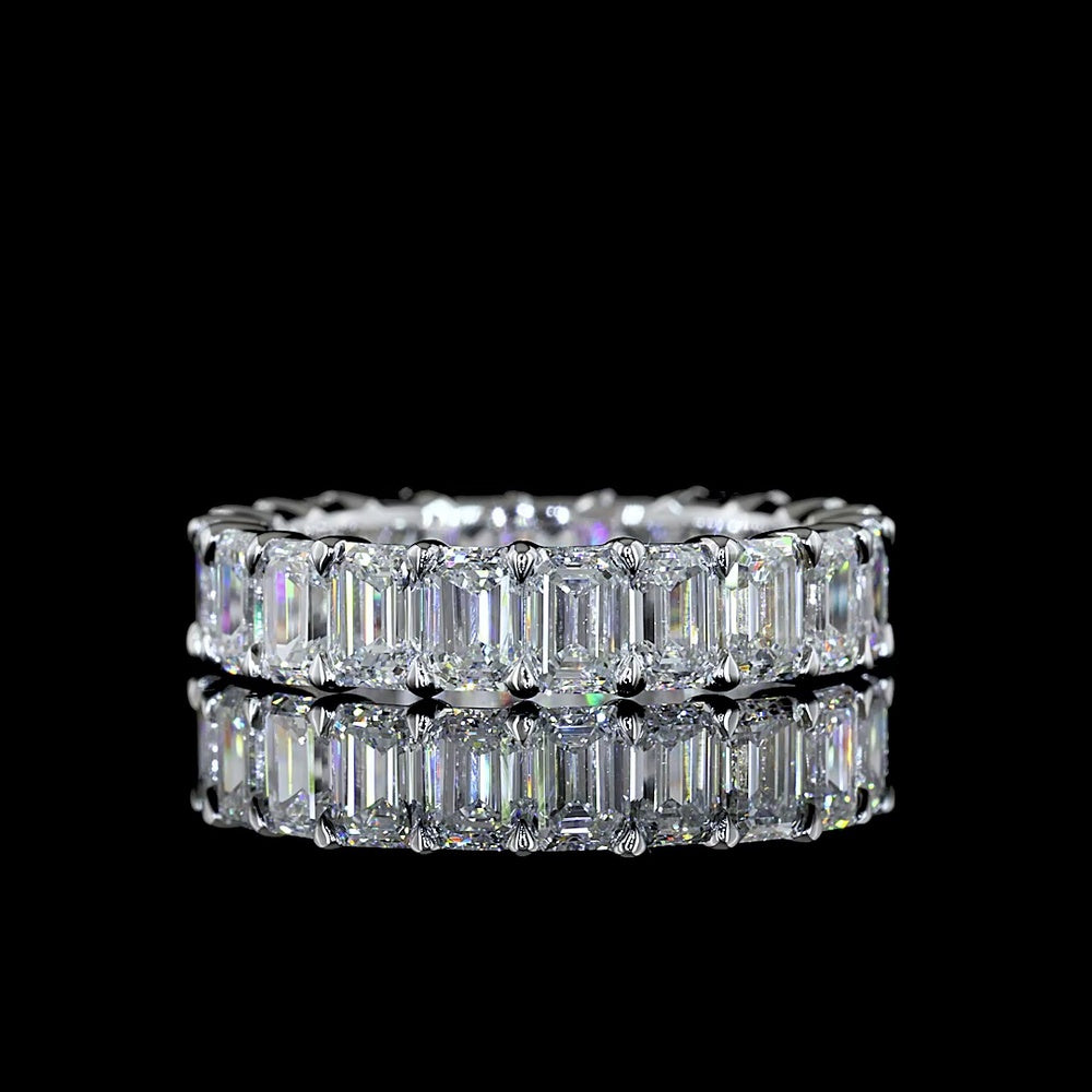 14K White Gold 4.07 Carat Eternity Band with Prong Set Emerald Cut Lab Diamonds - F VS1 Clarity, Total 21 Stones - Covaloro Fine Jewelry
